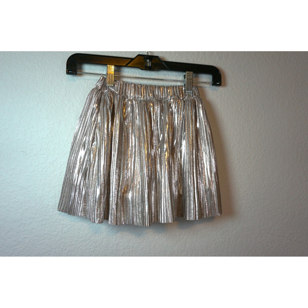 Emma Jean Girls Metallic Silver Pleated Mini Skirt Size 6X Party Holiday Shiny